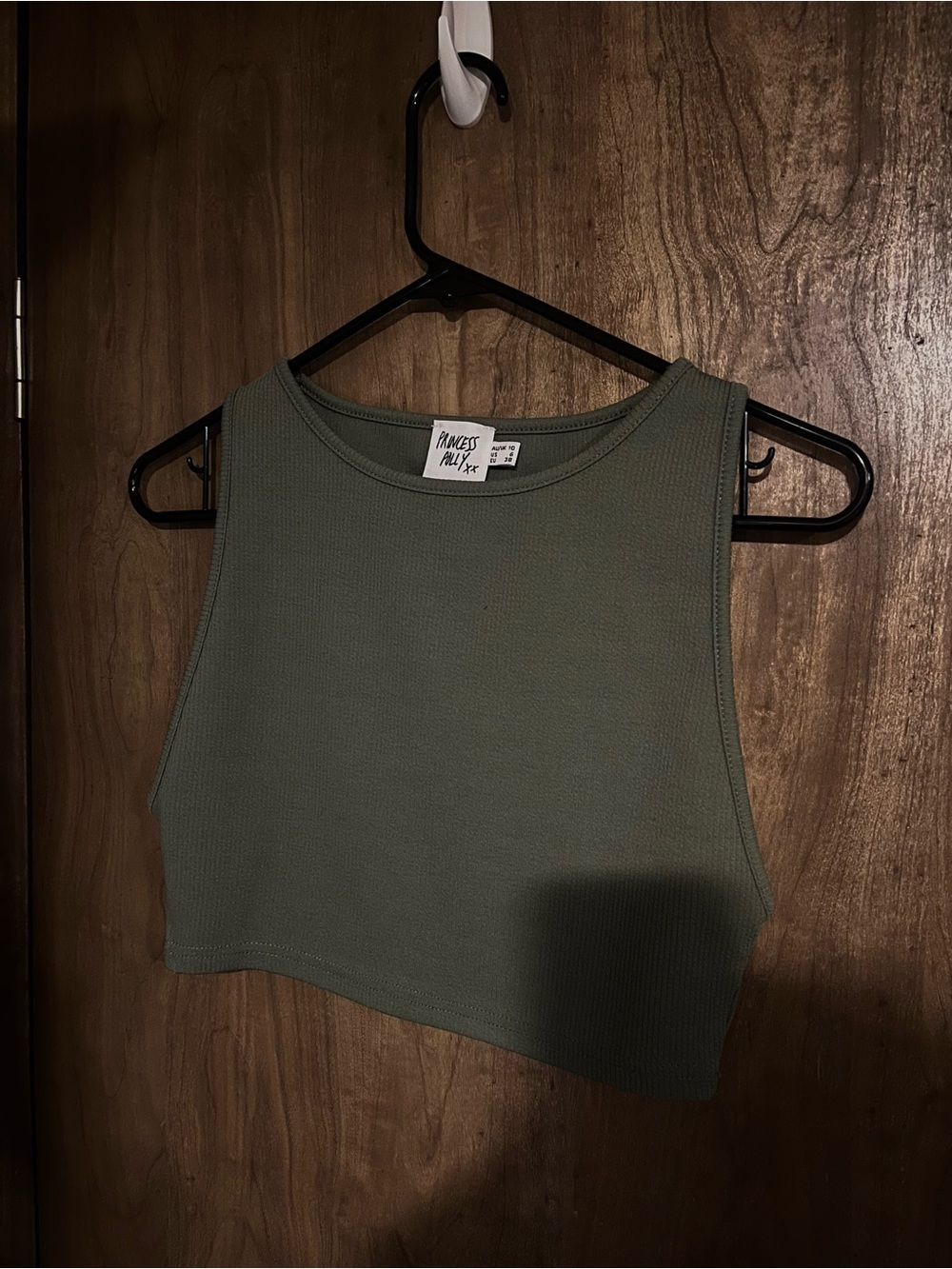 Princess Polly Olive Ribbed Crop Tank